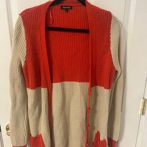 David Kahn Women's Vibrant Red and Cream Cardigan